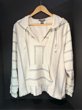 Natural Reflections Cream Hoodie with Subtle Blue, Pink, and Green Stripes